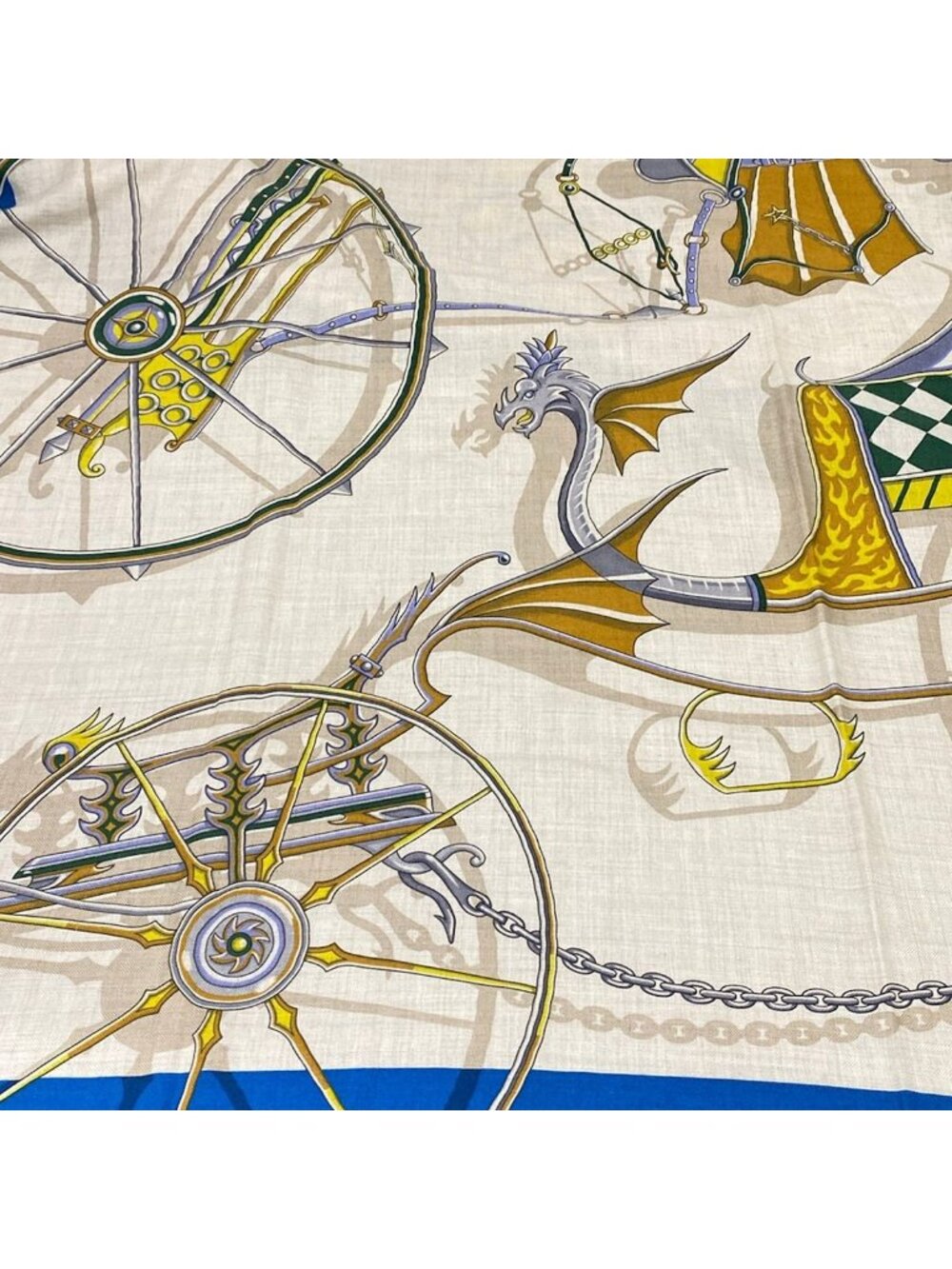 Hermes Shawl Carre Geant 140 Beige Black Multi Cashmere Silk Scarf - Picture 6 of 7